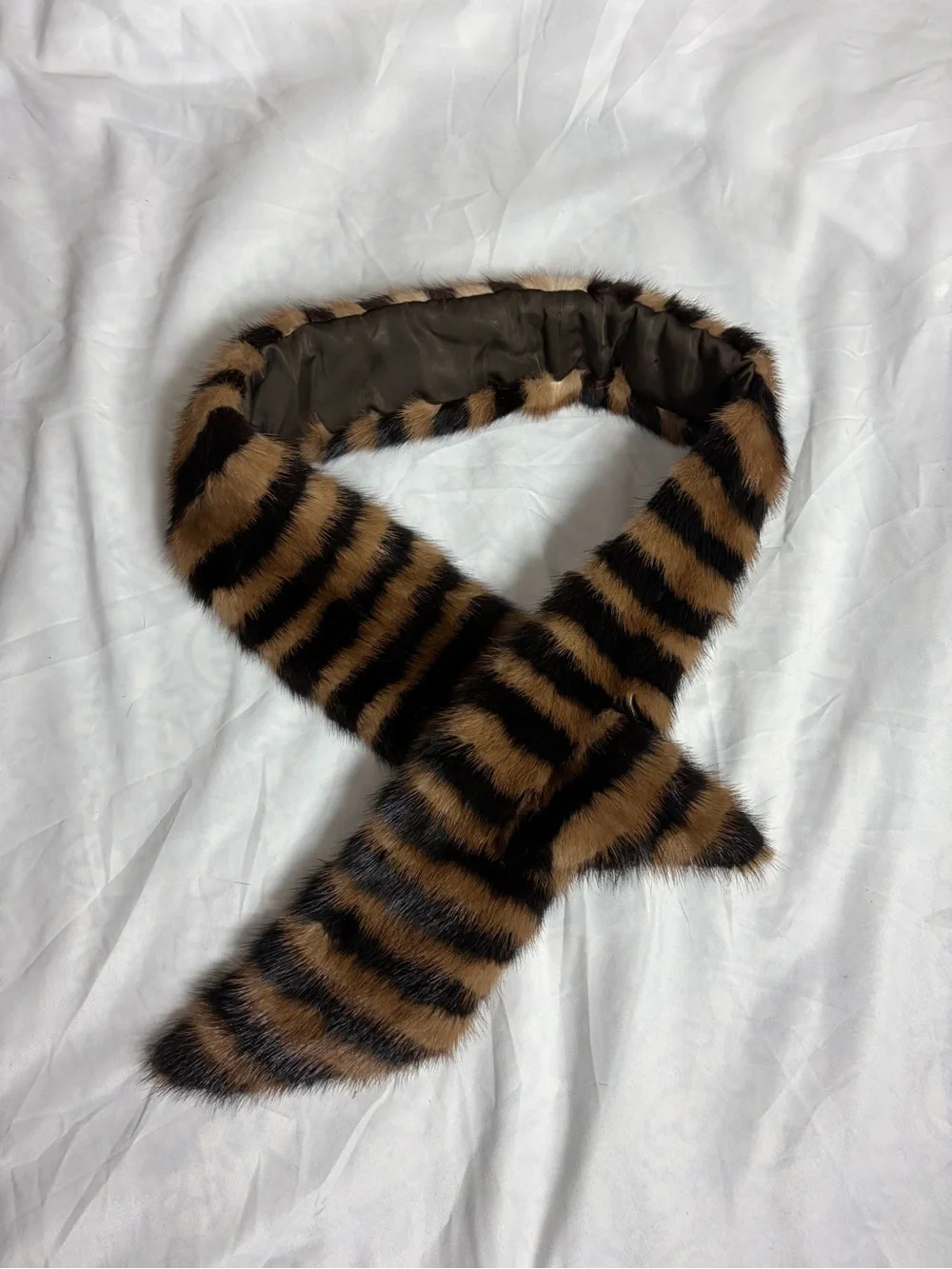 Vintage genuine mink fur striped scarf wrap
